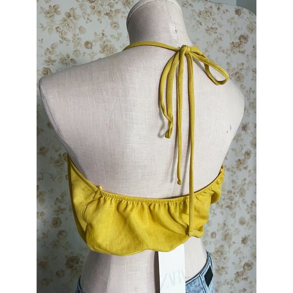 NWT Zara Women's Mustard Linen Feel Halter Crop Top. Size Large. - Picture 3 of 3